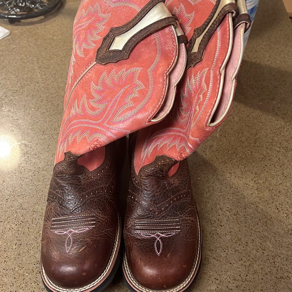ARIAT pink mid calf cowgirl boots